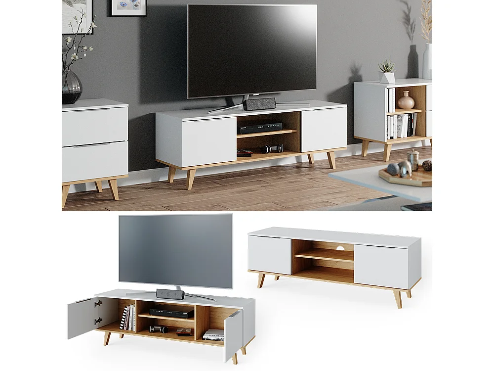 Meuble tv blanc 138x40x49 nautica