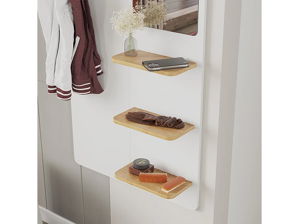 Portemanteau mural blanc/chêne 70x15x150 jochen