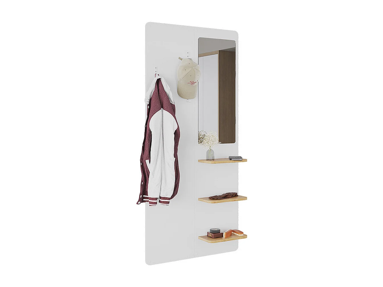 Portemanteau mural blanc/chêne 70x15x150 jochen