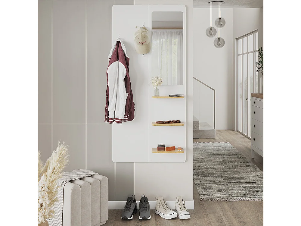 Portemanteau mural blanc/chêne 70x15x150 jochen