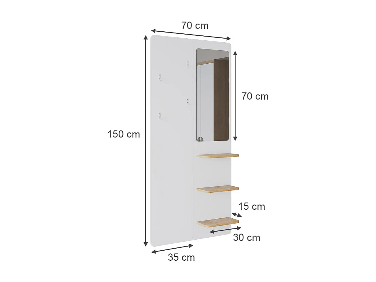 Portemanteau mural blanc/chêne 70x15x150 jochen