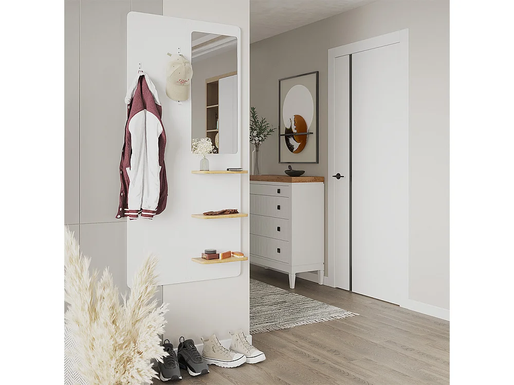Portemanteau mural blanc/chêne 70x15x150 jochen
