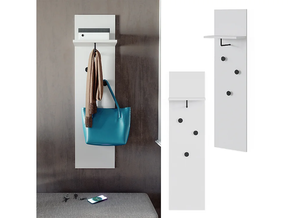 Portemanteau mural blanc 36x21.6x135 siri