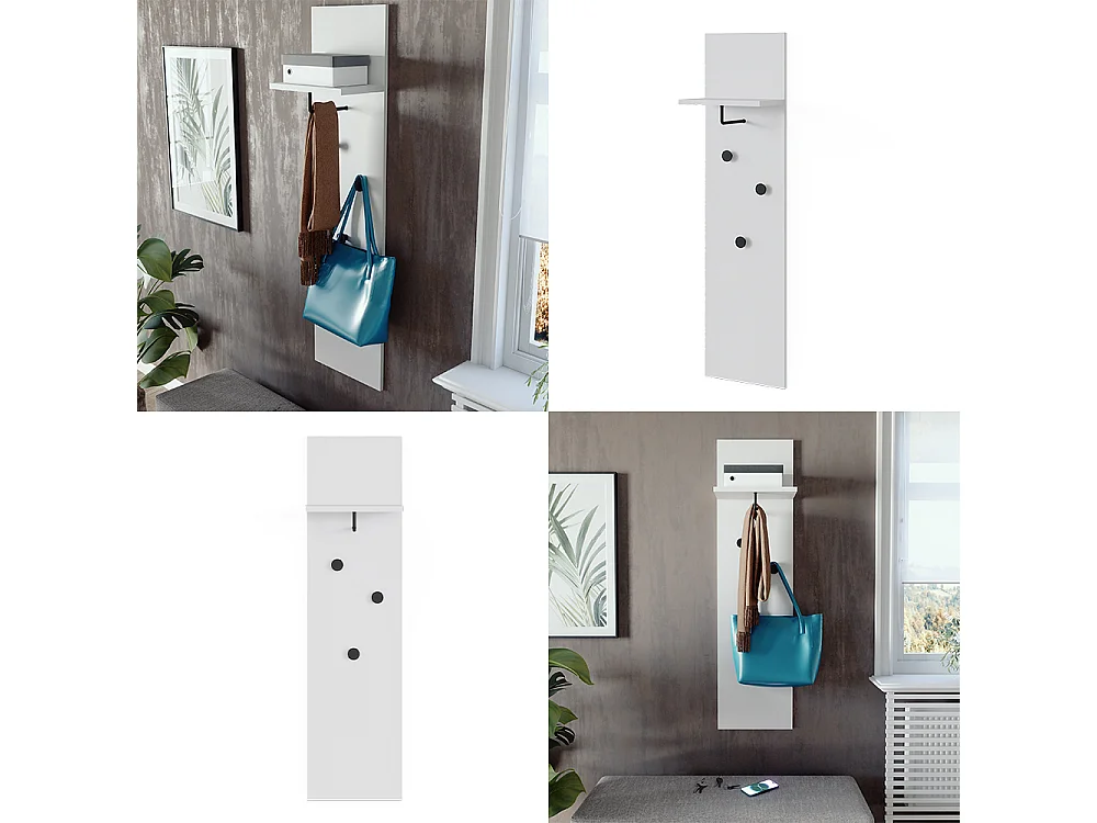 Portemanteau mural blanc 36x21.6x135 siri