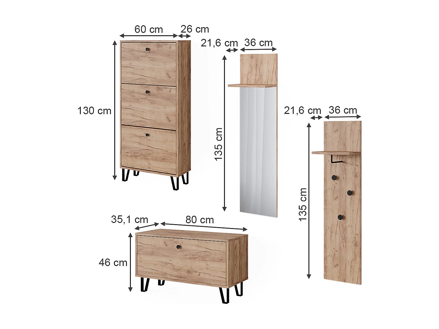 Ensemble de vestiaires  chêne de force doré 36x21.6x135 siri