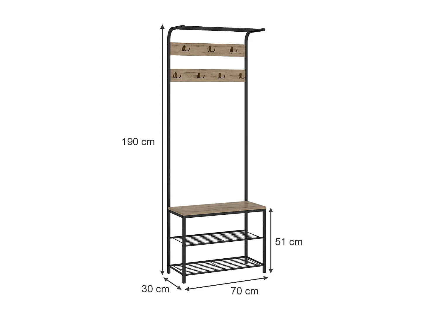 Perchero de pared roble 70x30x190 fyrk
