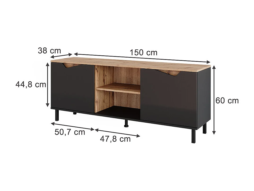 Meuble TV anthracite/artisan 150x38x60 marelle