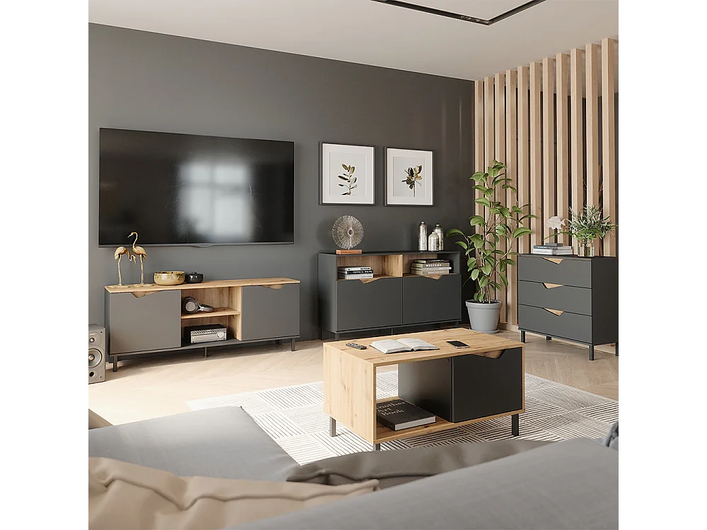 Meuble TV anthracite/artisan 150x38x60 marelle