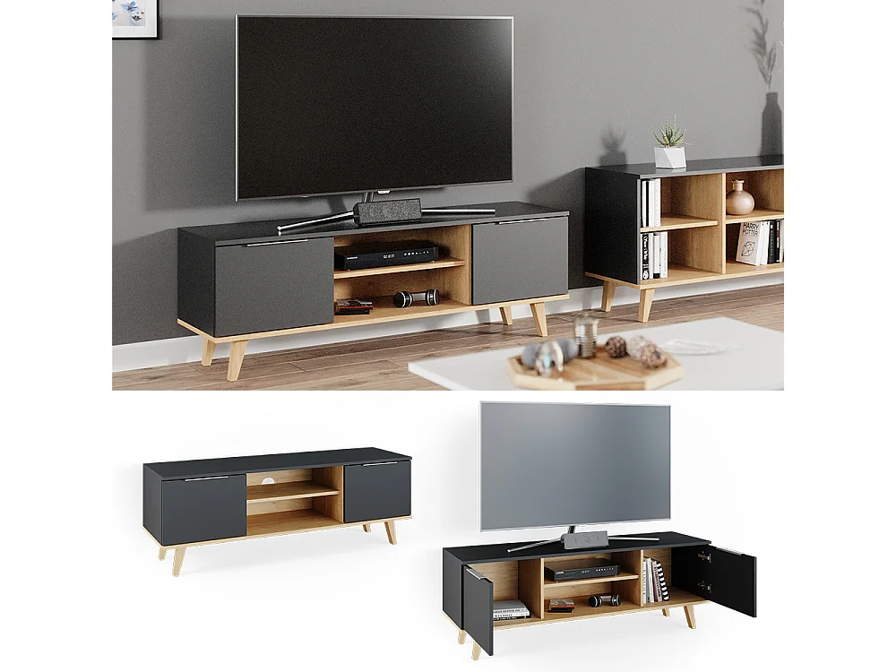 Meuble tv anthracite 138x40x49 nautica