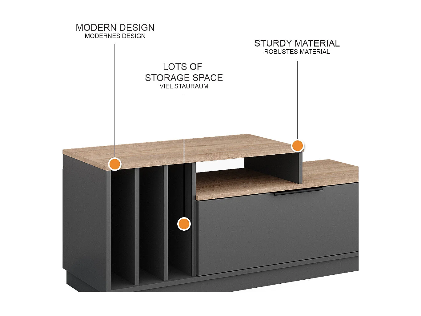 Buffet bas anthracite/sonoma 120x40x49.9 betti