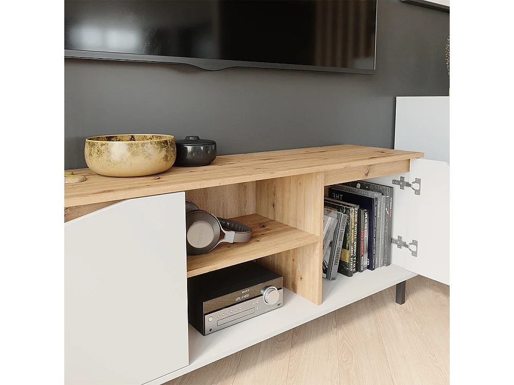 Meuble TV blanc/artisan 150x38x60 marelle