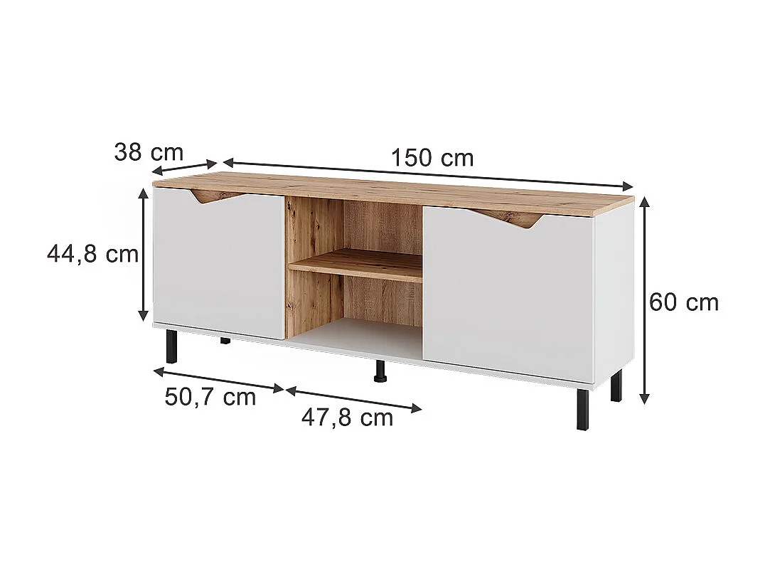 Lavt skab hvid/artisan 150x38x60 marelle