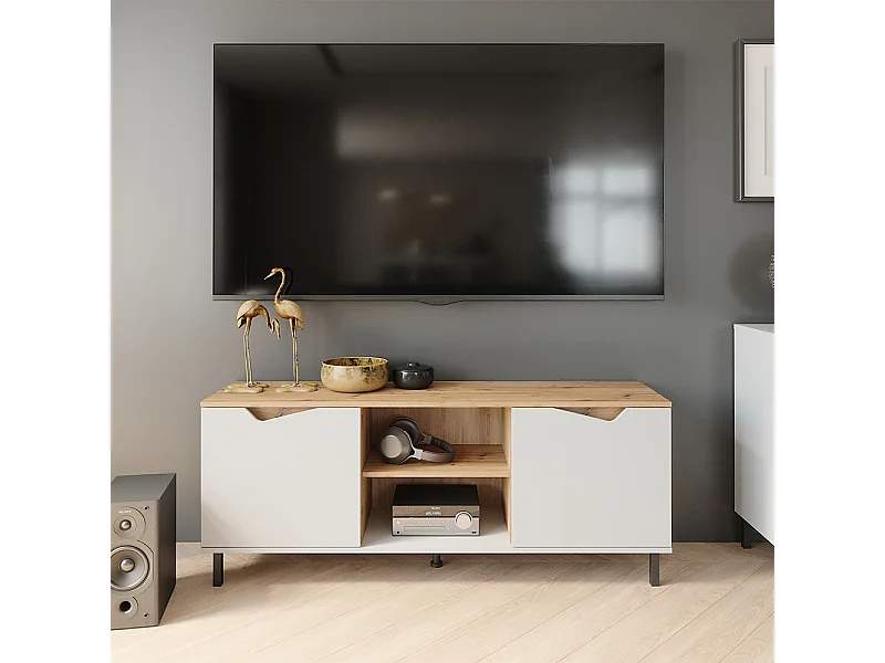 Meuble TV blanc/artisan 150x38x60 marelle