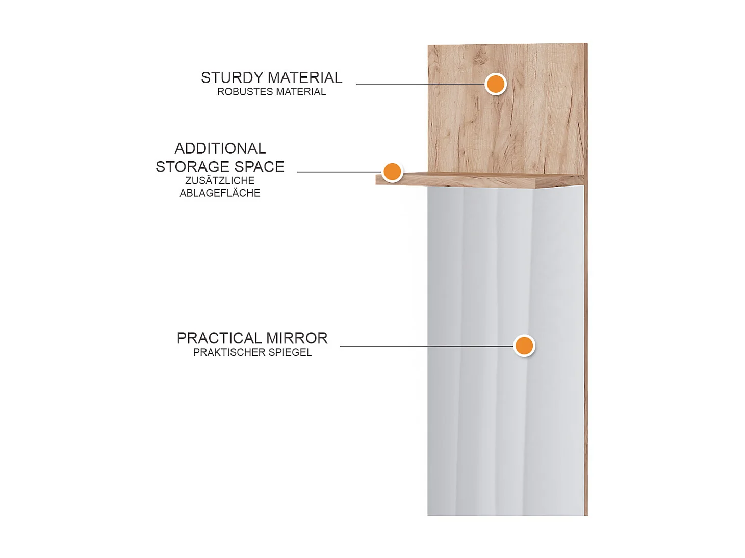 Wandgarderobe goldkraft eiche 36x21.6x135 siri
