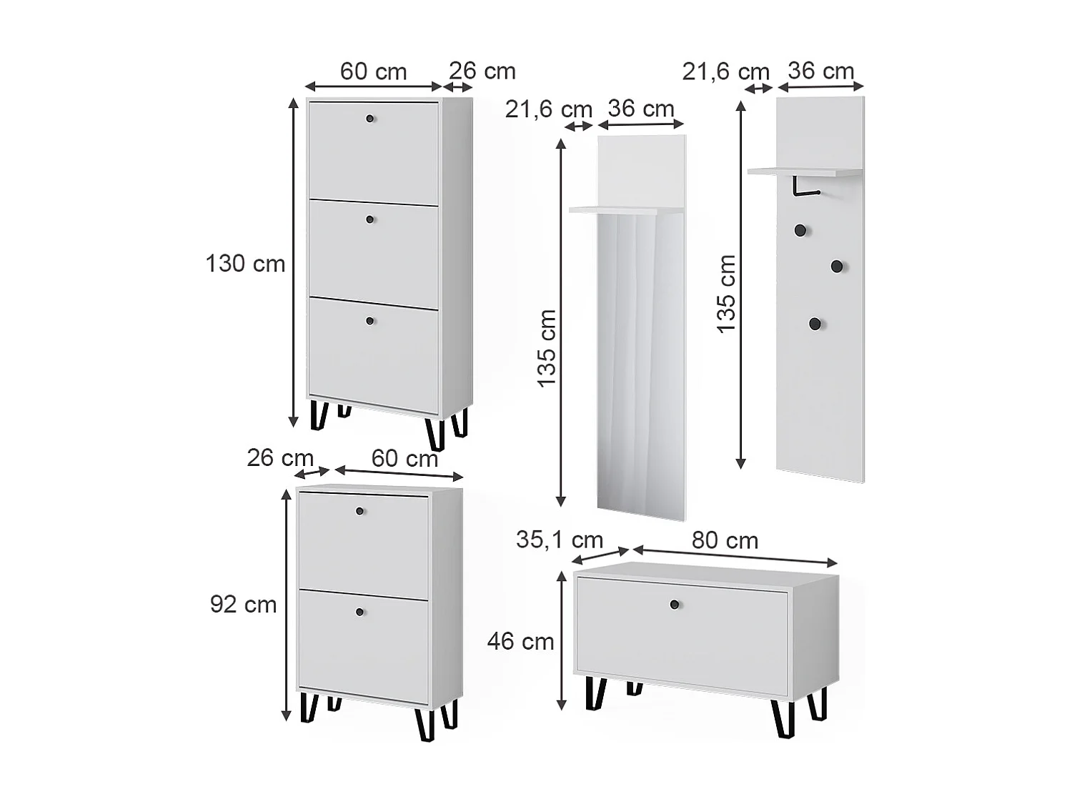 Ensemble de vestiaires  blanc 36x21.6x135 siri