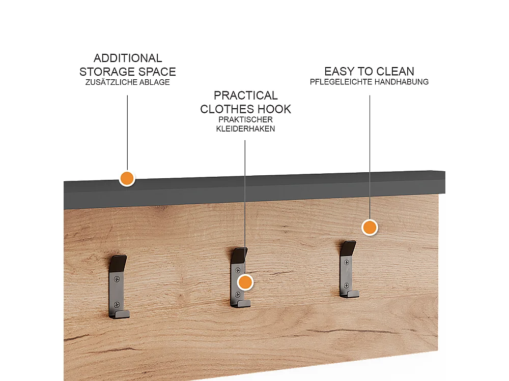 Kapstok met hoedenplank antraciet/gouden eik 60x18x21.6 orlando