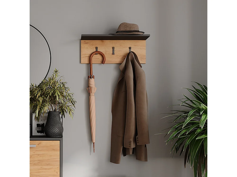 Portemanteau avec porte-chapeaux anthracite/chêne doré 60x18x21.6 orlando