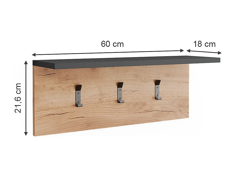 Portemanteau avec porte-chapeaux anthracite/chêne doré 60x18x21.6 orlando