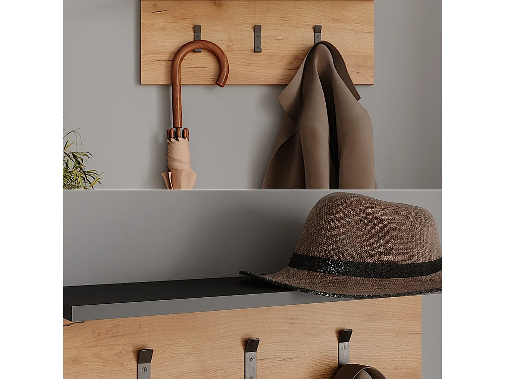 Portemanteau avec porte-chapeaux anthracite/chêne doré 60x18x21.6 orlando