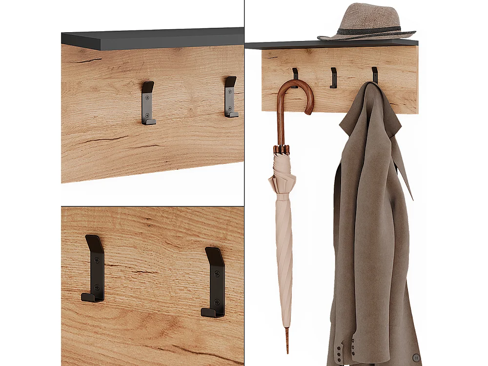 Portemanteau avec porte-chapeaux anthracite/chêne doré 60x18x21.6 orlando