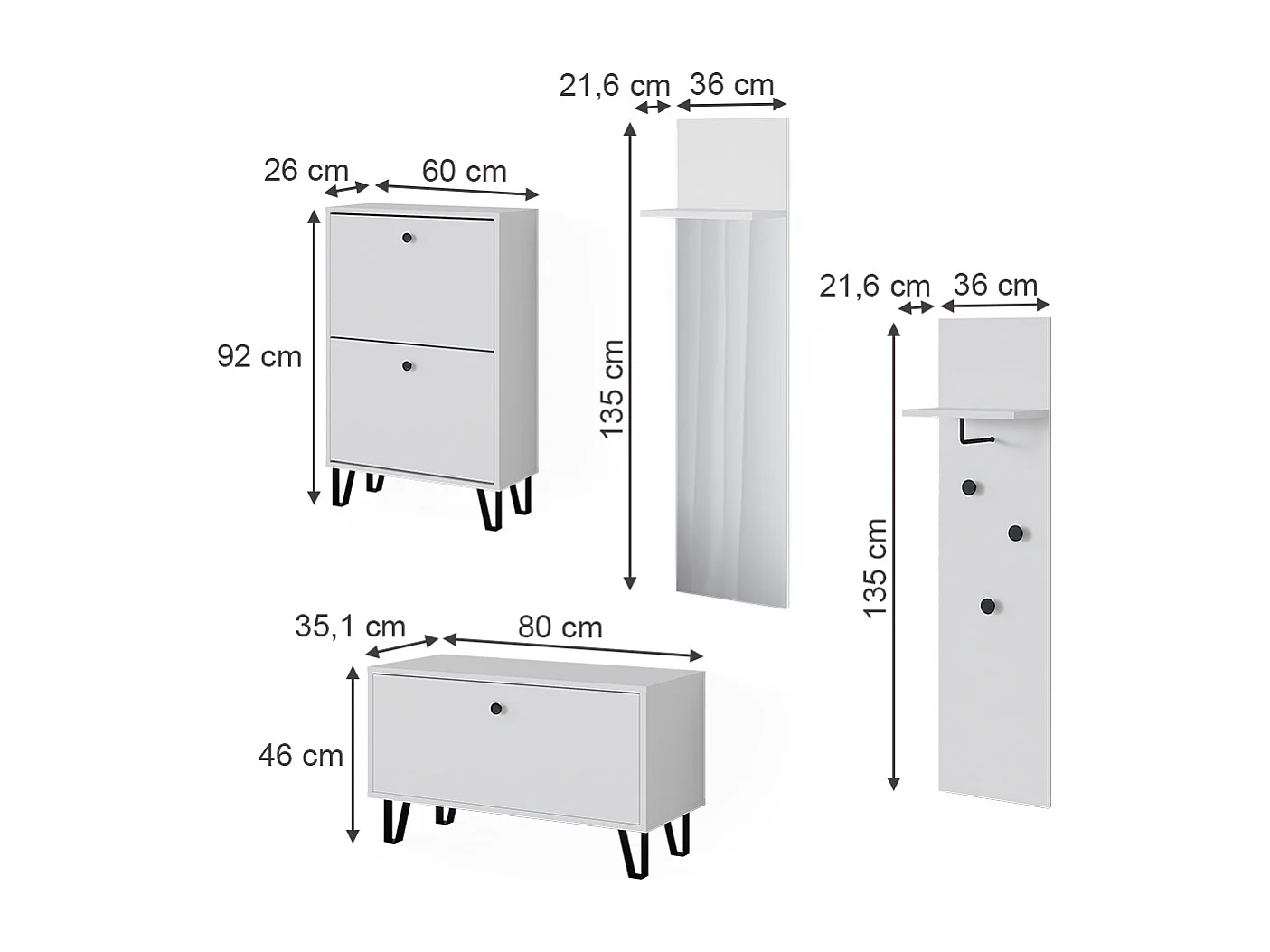 Set guardaroba  bianco 36x21.6x135 siri