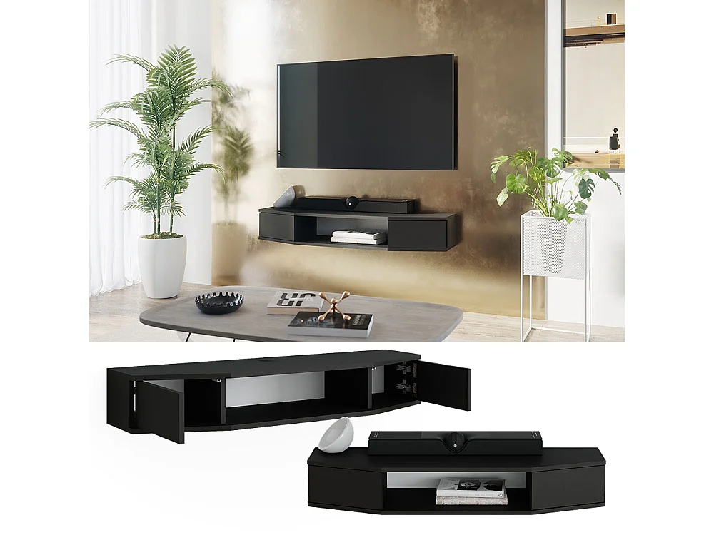 Meuble tv noir 110x30x17.4 walter