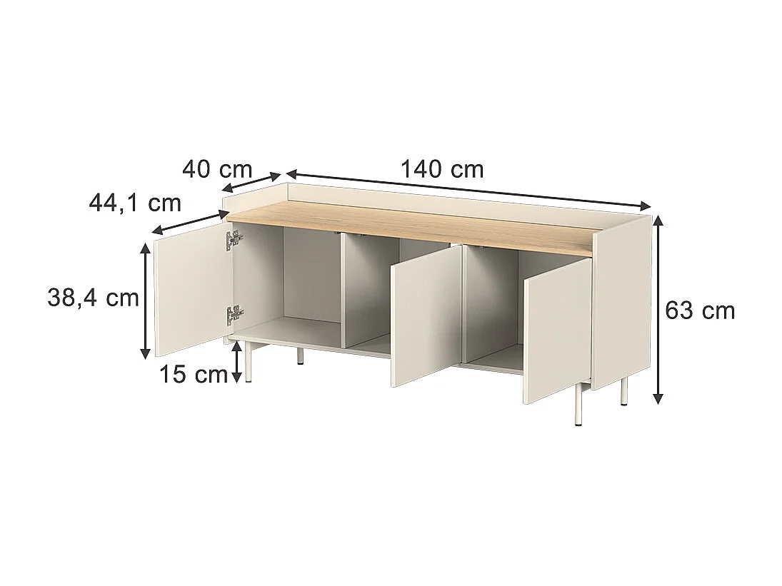 Lavt skab creme 140x40x63 velina