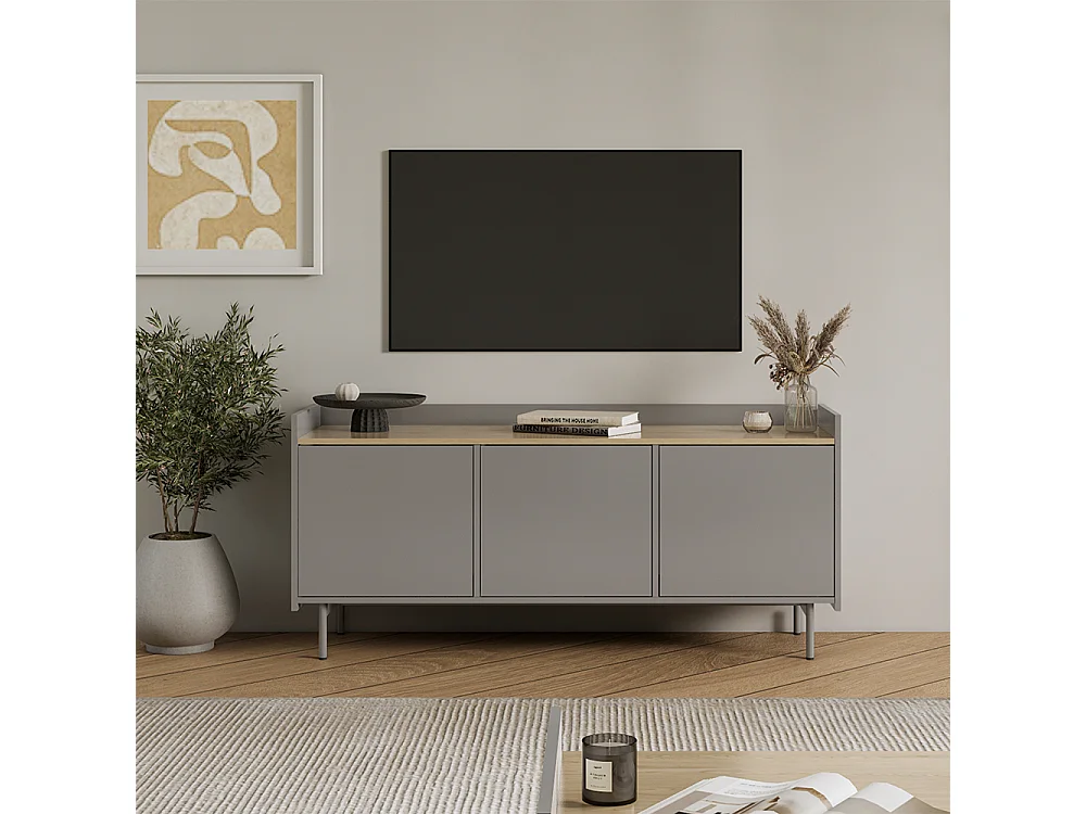 Meuble TV gris 140x40x63 velina