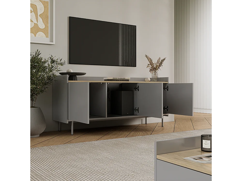 Meuble TV gris 140x40x63 velina