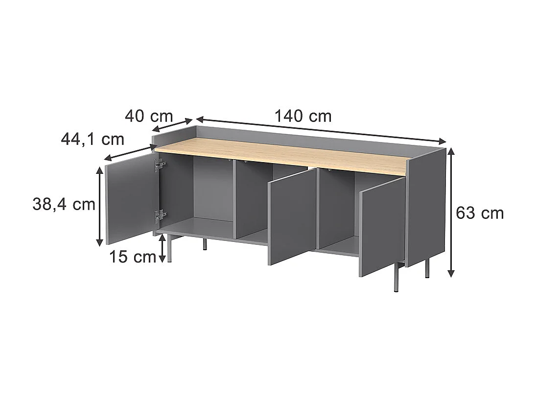 Lavt skab grå 140x40x63 velina