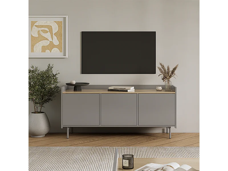 Meuble TV gris 140x40x63 velina