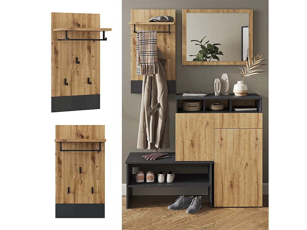 Perchero de pared antracita 44x25.6x83 selena