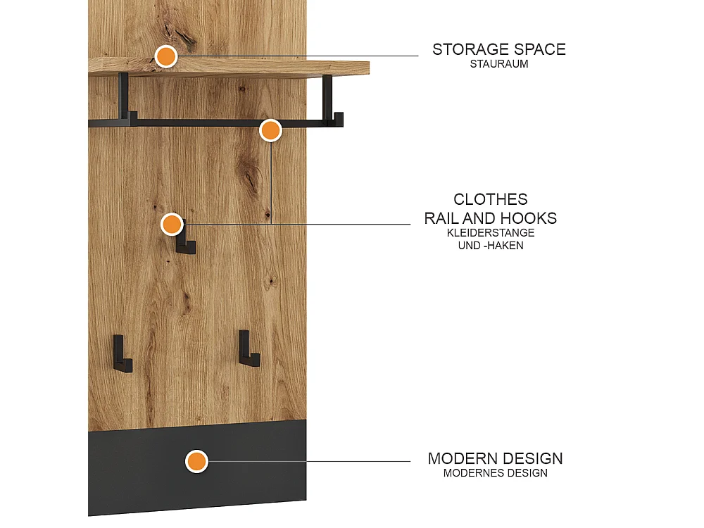 Perchero de pared antracita 44x25.6x83 selena