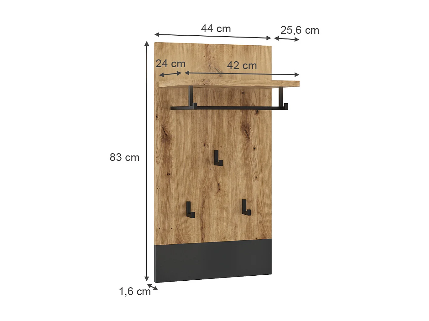 Portemanteau mural anthracite 44x25.6x83 selena