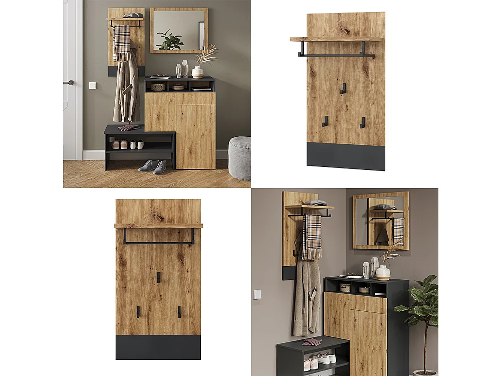 Portemanteau mural anthracite 44x25.6x83 selena