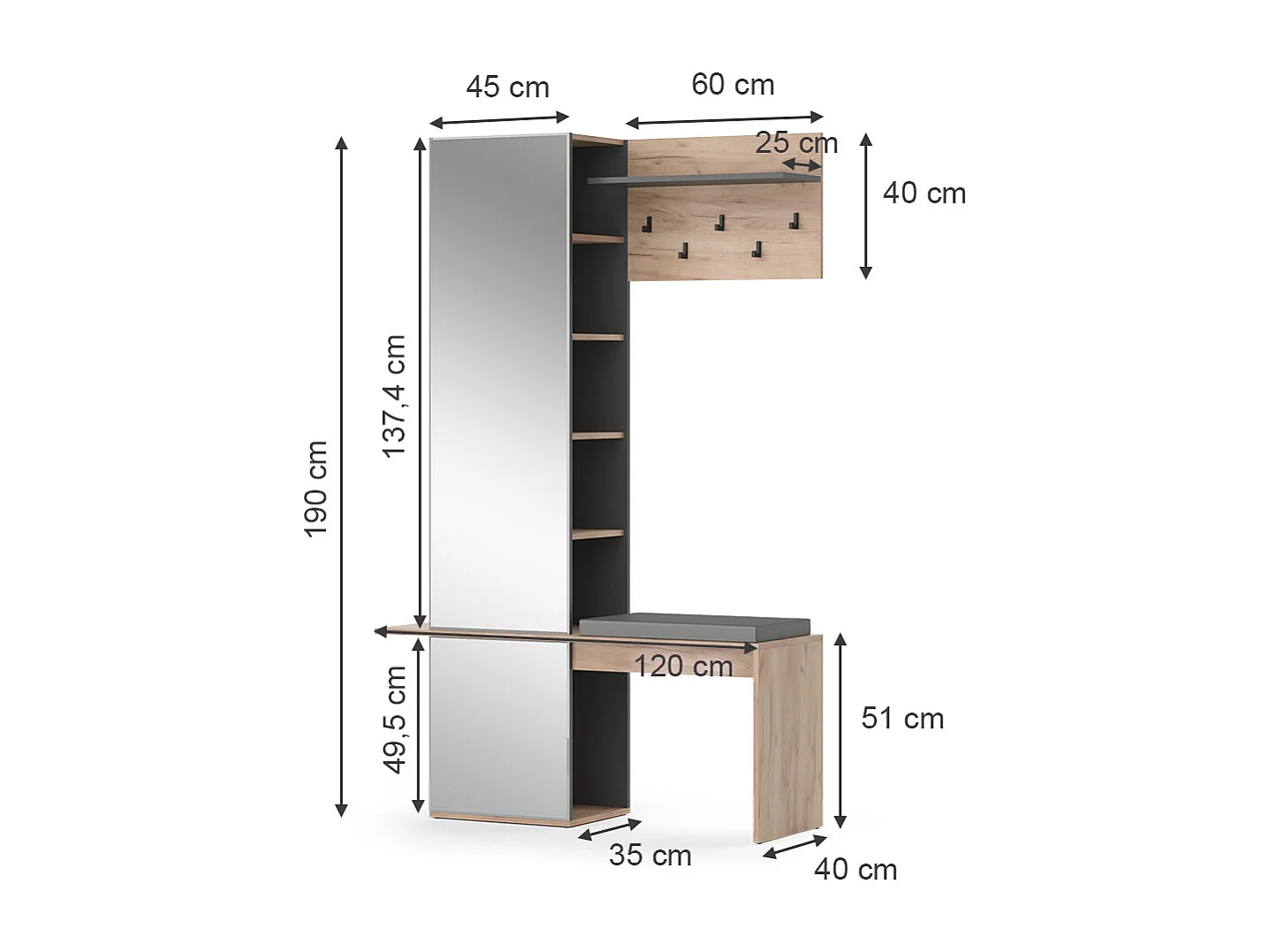 Wardrobe gold power oak 120x40x190 adeline