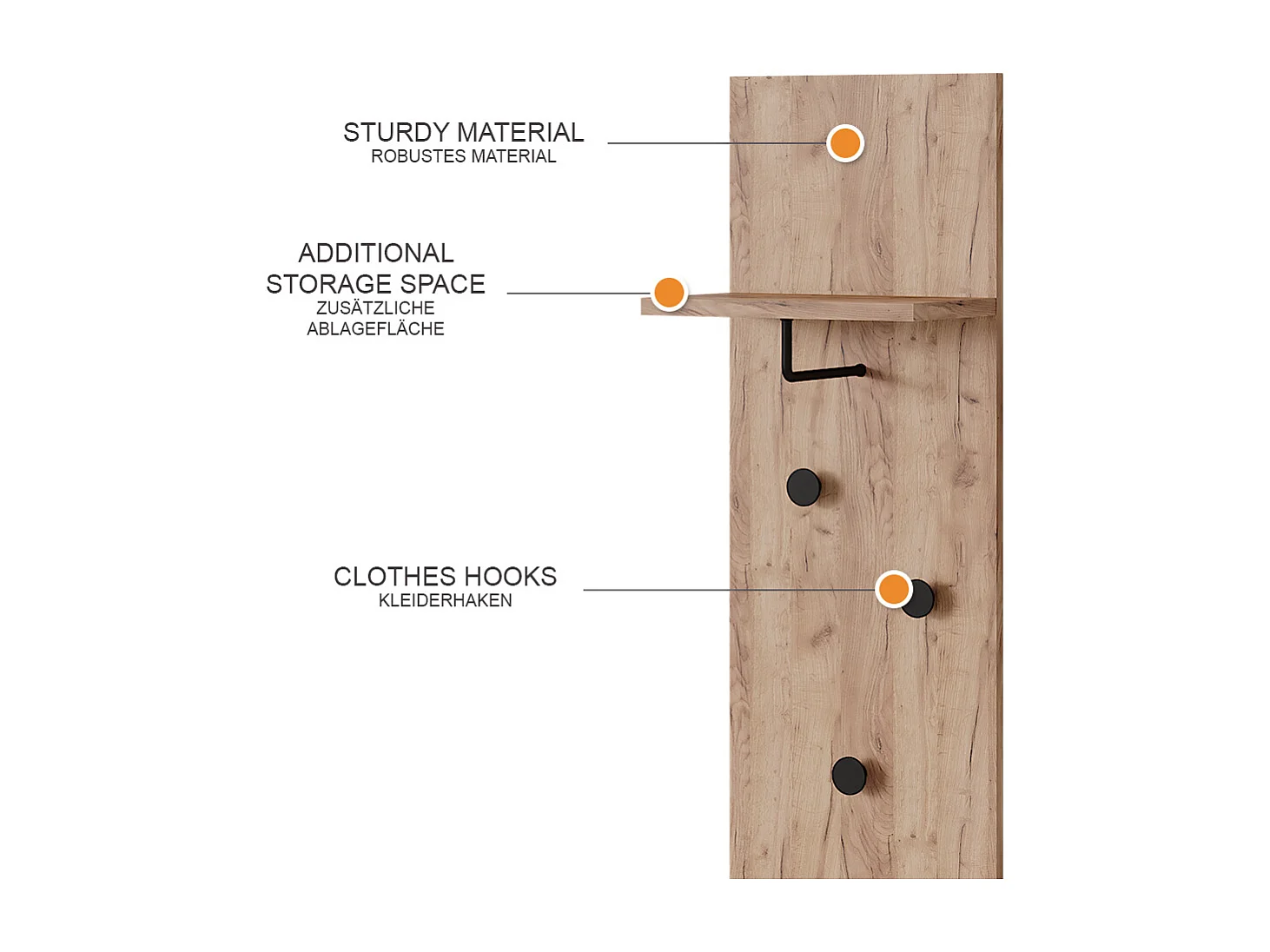 Wandgarderobe goldkraft eiche 36x21.6x135 siri