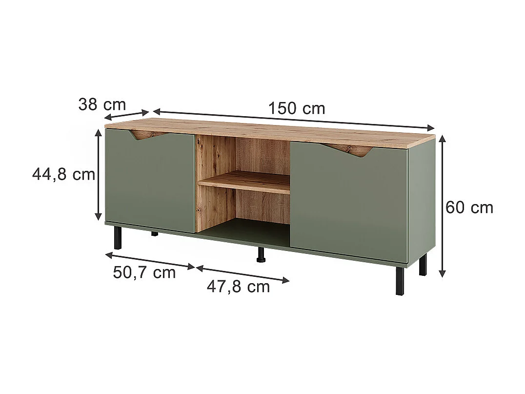 Meuble TV vert/artisan 150x38x60 marelle