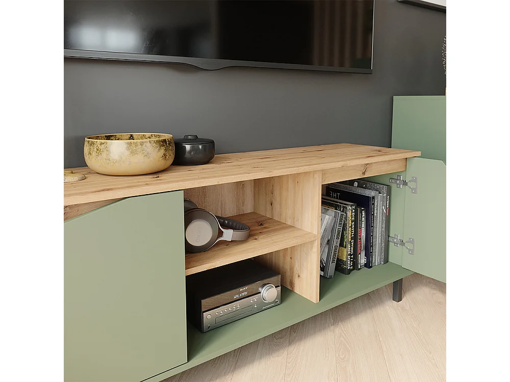 Meuble TV vert/artisan 150x38x60 marelle