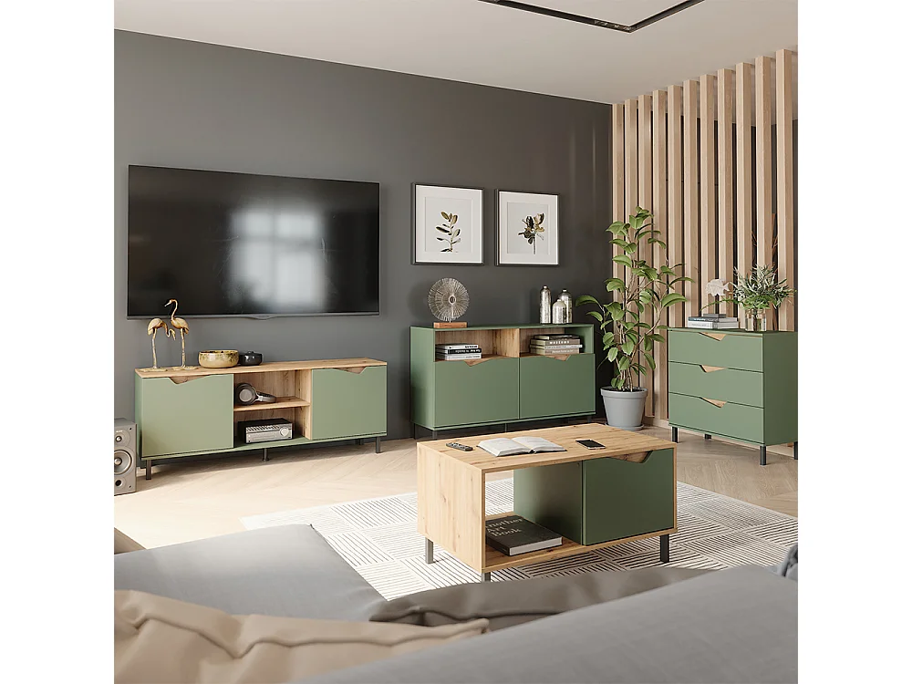 Meuble TV vert/artisan 150x38x60 marelle