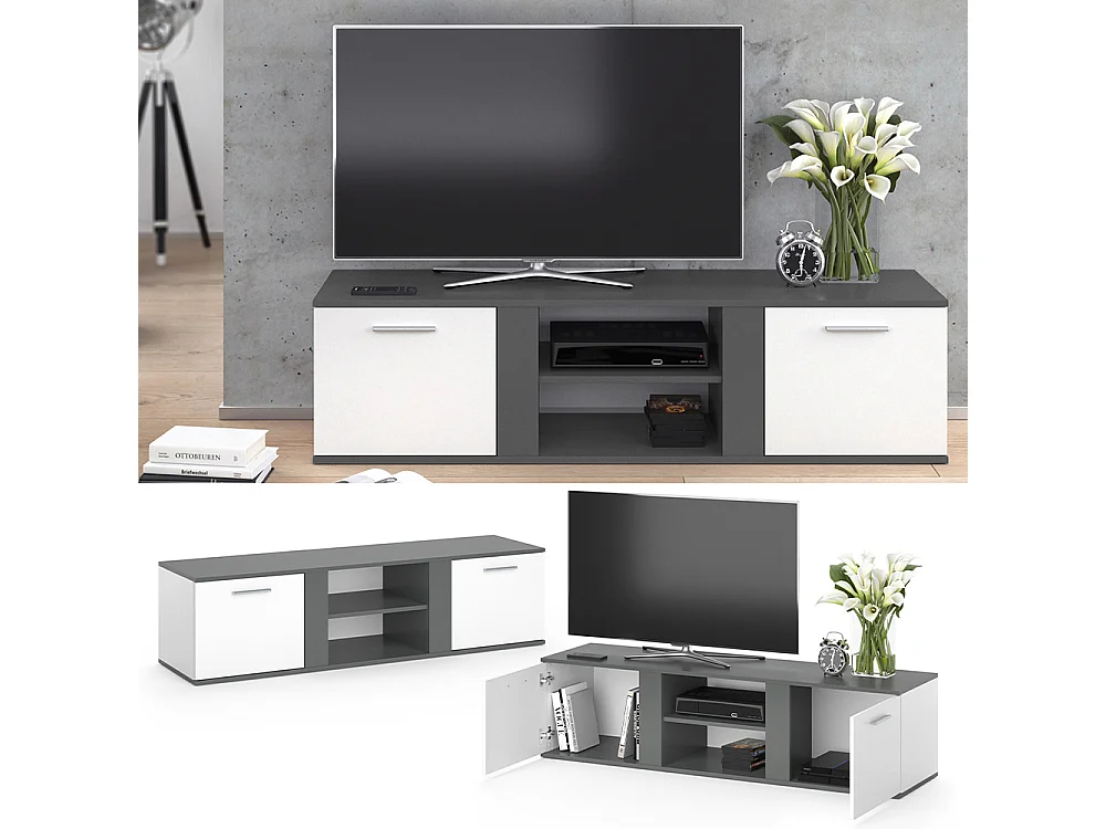 Meuble tv anthracite 155x40x41 novelli