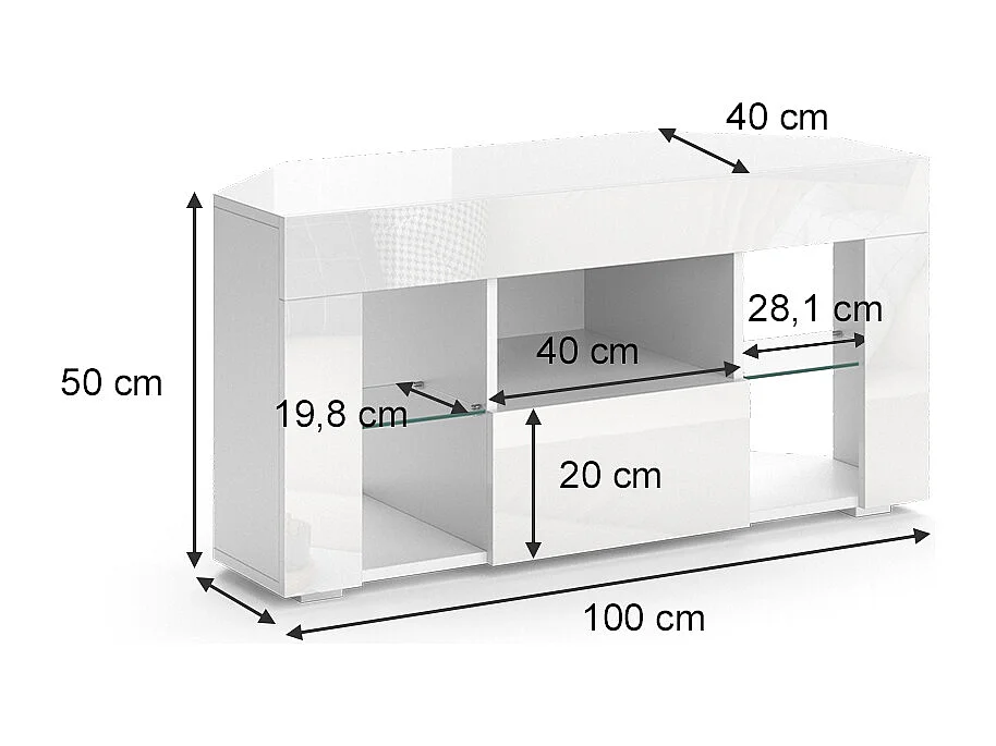 Meuble tv blanc 100x40x50 denver