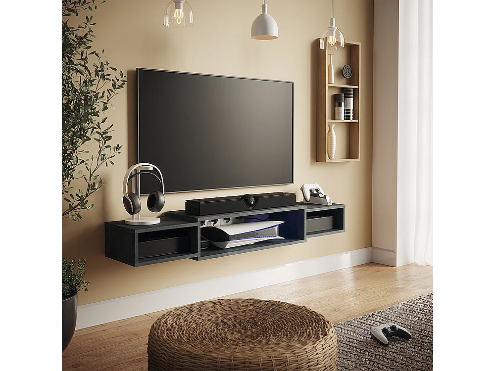 Meuble tv béton noir 139.7x29x20.3 nordic