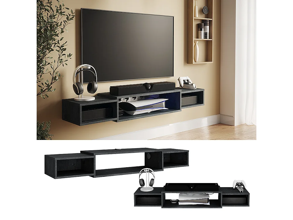 Meuble tv béton noir 139.7x29x20.3 nordic