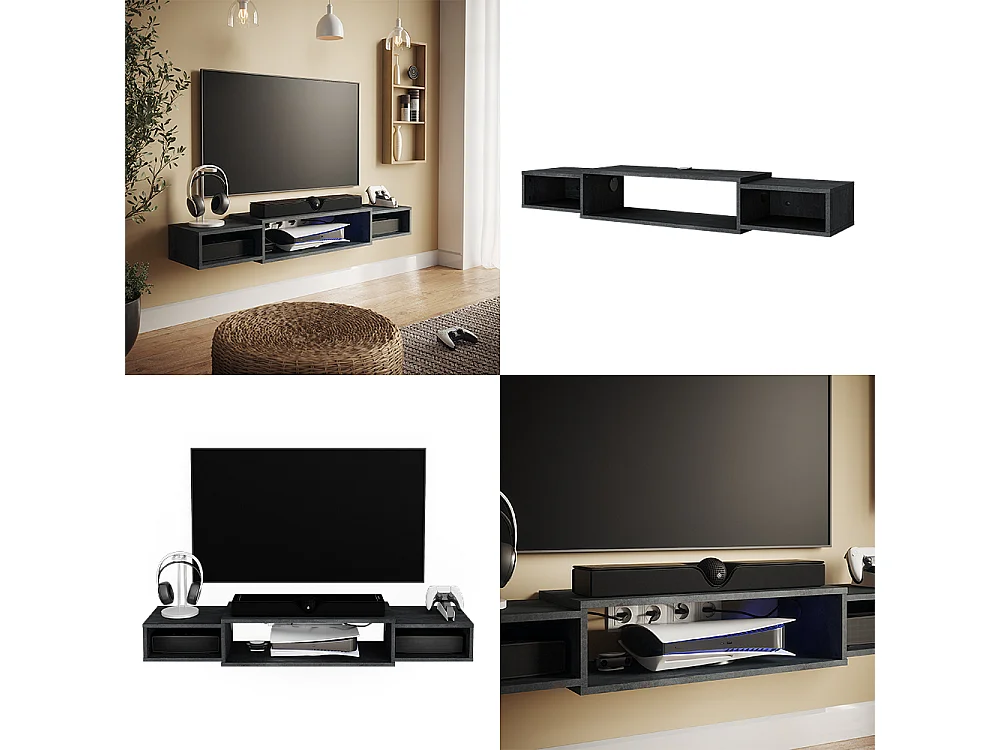 Meuble tv béton noir 139.7x29x20.3 nordic