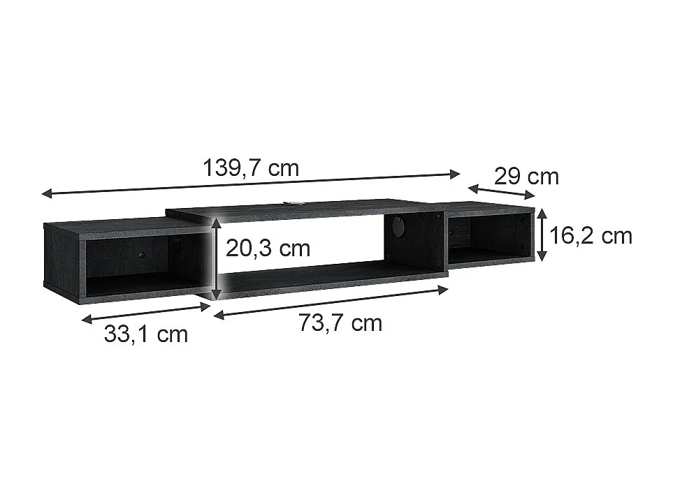 Lowboard black concrete 139.7x29x20.3 nordic