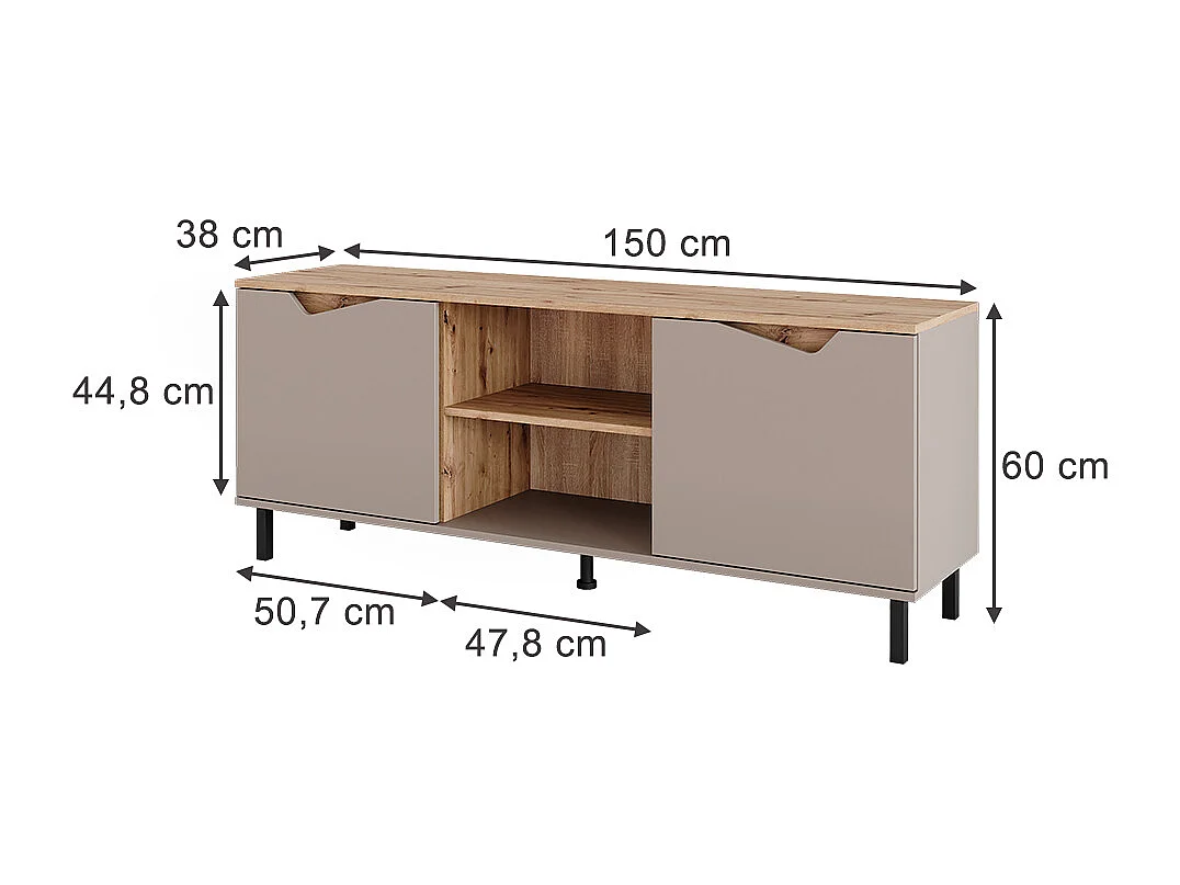 Meuble TV greige/artisan 150x38x60 marelle