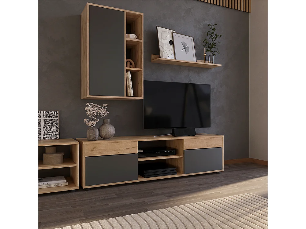 Meuble-paroi chêne doré/anthracite 139.8x35.4x38.9 berno