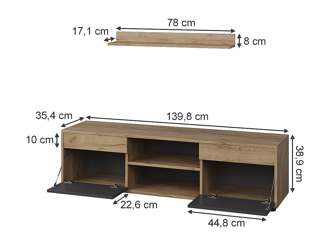 Meuble-paroi chêne doré/anthracite 139.8x35.4x38.9 berno