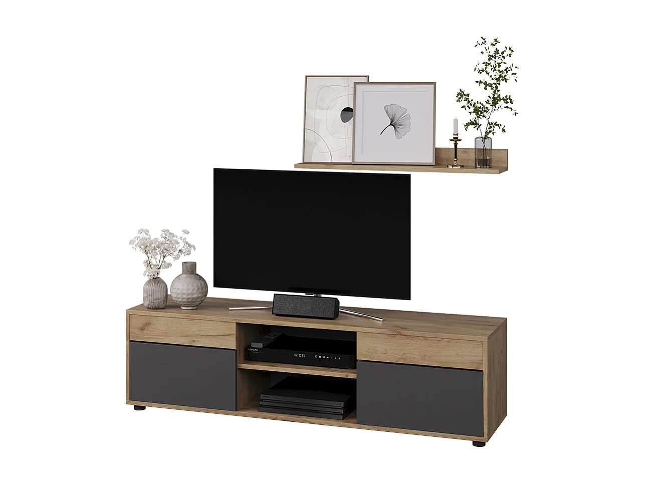 Meuble-paroi chêne doré/anthracite 139.8x35.4x38.9 berno